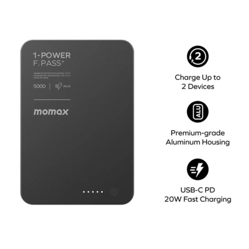 1-Power F.Pass⁺ 5000mAh Magnetic Battery Pack with Built-in Cable Titanium 1-Power F.Pass⁺ 5000mAh Magnetic Battery Pack with Built-in Cable Titanium