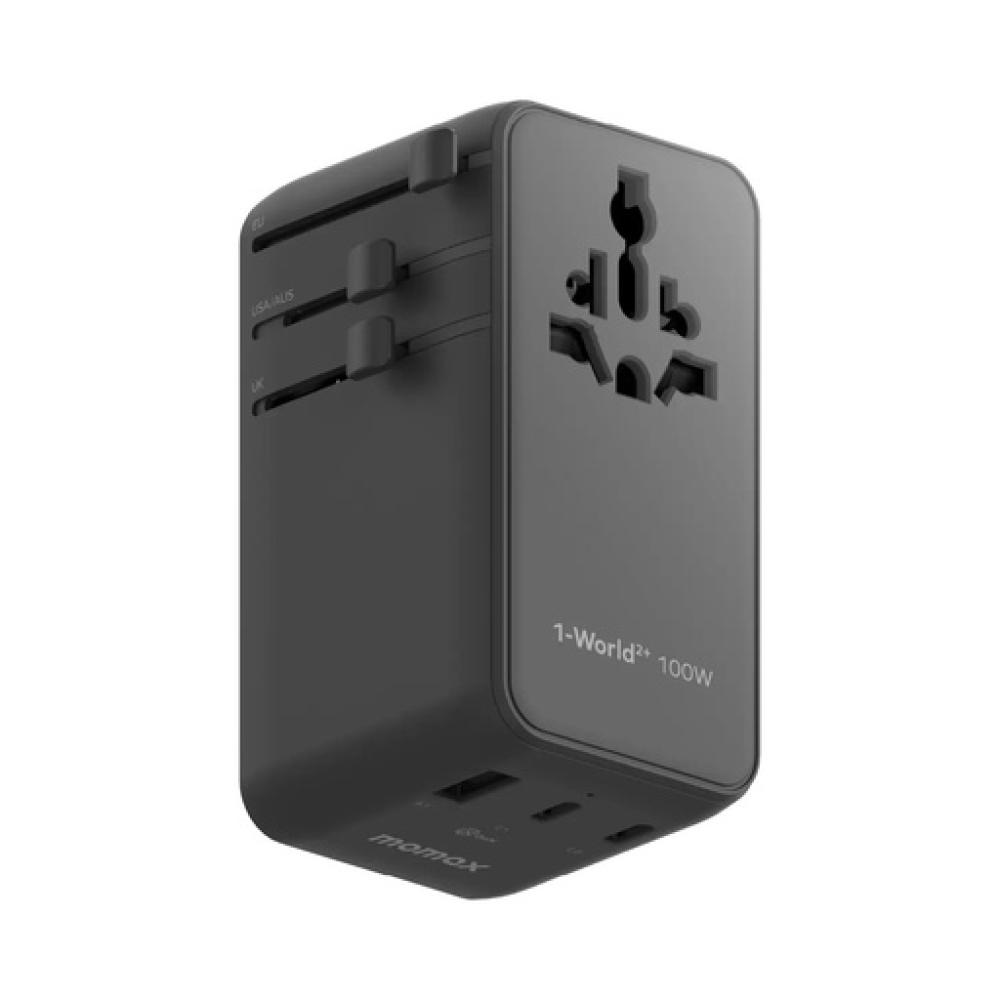 1-World²⁺ 4-Port Mini Universal Travel GaN Charger with Built-In Retractable Cable 100W with Dual AC Black 1-World²⁺ 4-Port Mini Universal Travel GaN Charger with Built-In Retractable Cable 100W with Dual AC Black