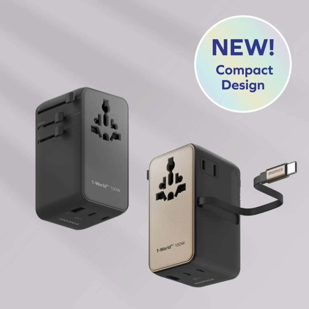 1-World²⁺ 4-Port Mini Universal Travel GaN Charger with Built-In Retractable Cable 100W with Dual AC Black 1-World²⁺ 4-Port Mini Universal Travel GaN Charger with Built-In Retractable Cable 100W with Dual AC Black