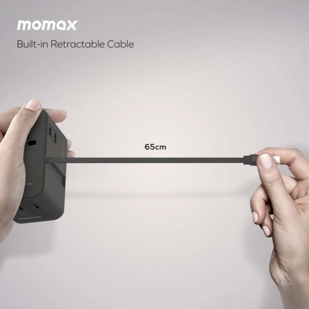 1-World²⁺ 4-Port Mini Universal Travel GaN Charger with Built-In Retractable Cable 100W with Dual AC Titanium 1-World²⁺ 4-Port Mini Universal Travel GaN Charger with Built-In Retractable Cable 100W with Dual AC Titanium