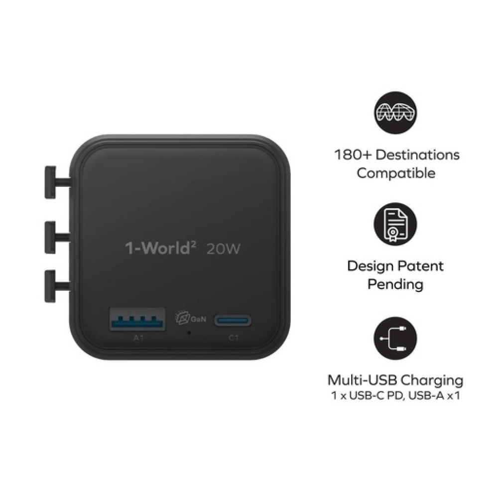 1-World²
2-Port USB-A and USB-C GaN Travel Charger 20W Orange 1-World²
2-Port USB-A and USB-C GaN Travel Charger 20W Orange