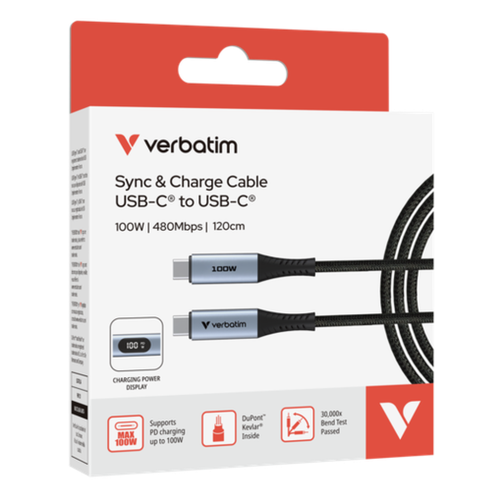 Verbatim Sync & Charge USB C to USB C 100W Display 120 cm