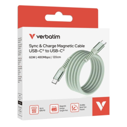 Verbatim Sync & Charge USB C to USB C 60W Magnetic 120 cm - Green Verbatim Sync & Charge USB C to USB C 60W Magnetic 120 cm - Green