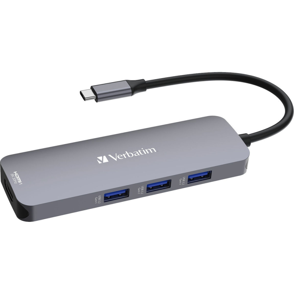 Verbatim USB-C Pro CMH-08 USB-C Docking Station με HDMI 4K PD και σύνδεση 2 Οθονών Γκρι