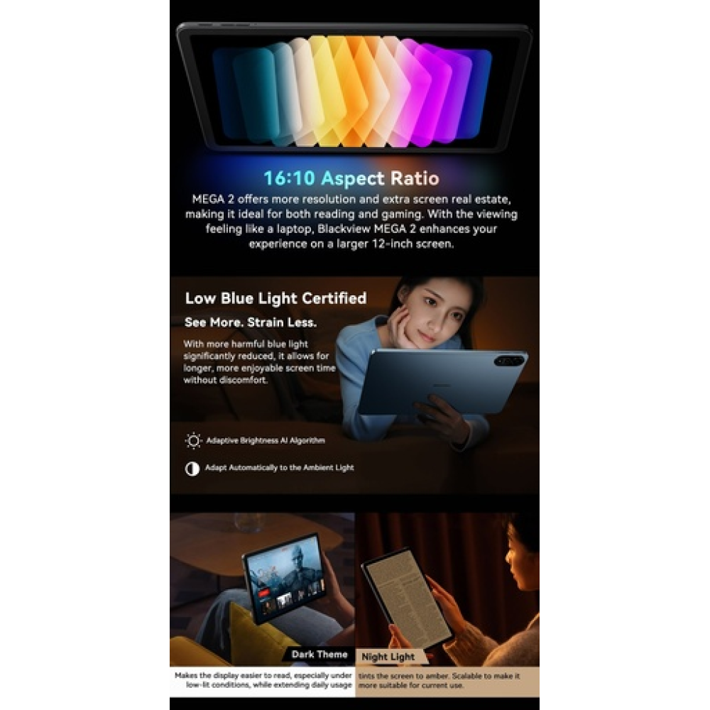 Blackview MEGA 2 – 12" Android 15 Tablet με WiFi | 12GB RAM, 256GB ROM | Space Blue Set