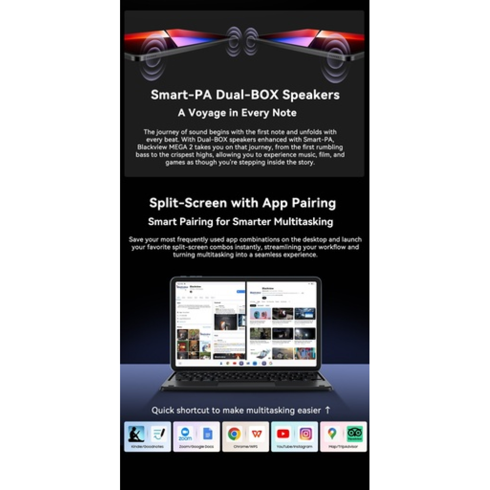 Blackview MEGA 2 – 12" Android 15 Tablet με WiFi | 12GB RAM, 256GB ROM | Space Blue Set