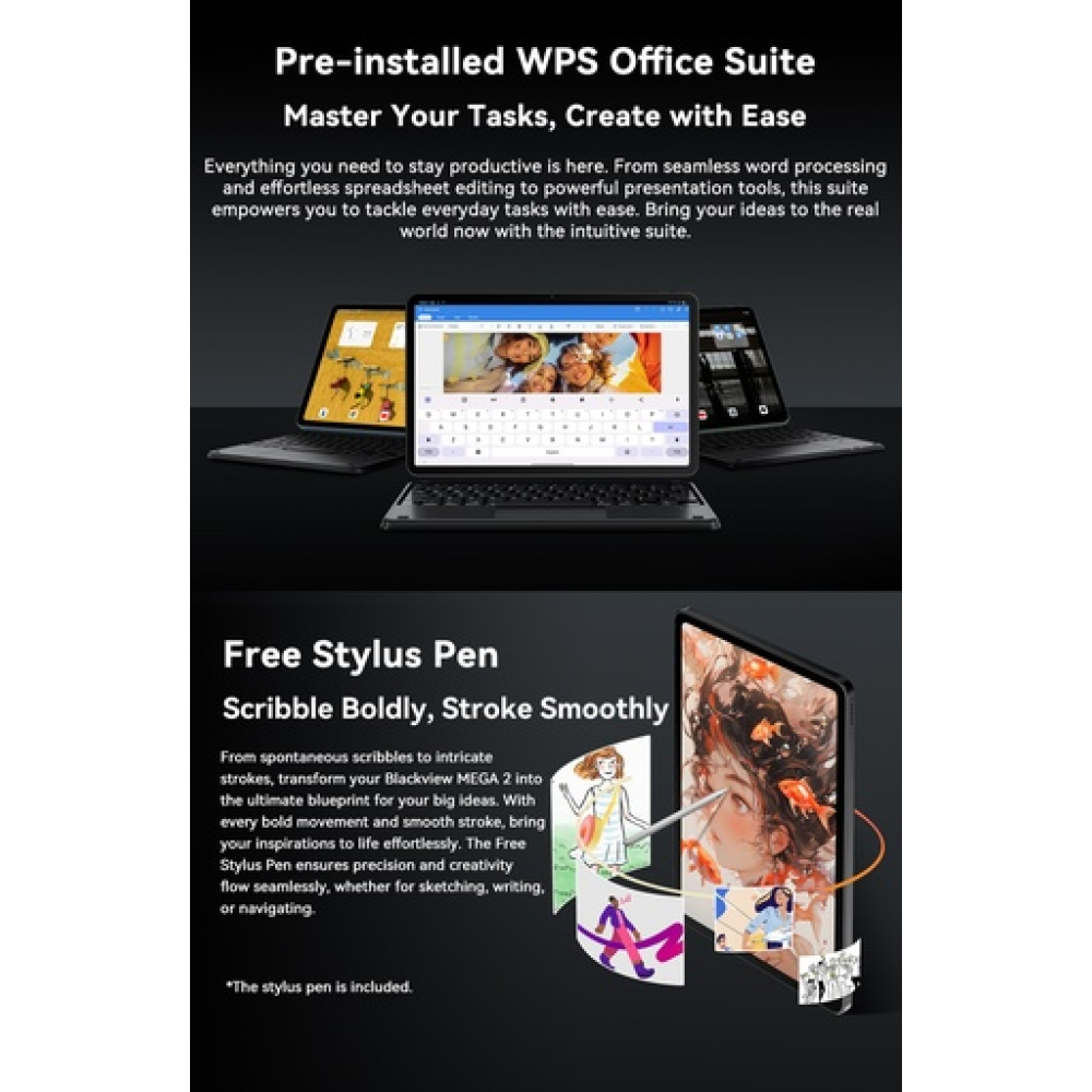 Blackview MEGA 2 – 12" Android 15 Tablet με WiFi | 12GB RAM, 256GB ROM | Space Blue Set