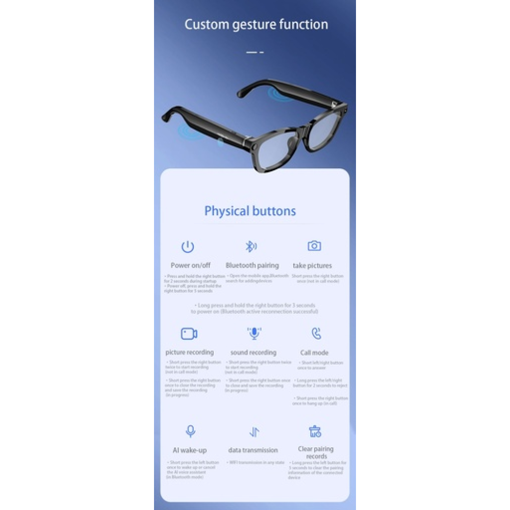 Blackview BV100 AI glasses 2K HD 800W Pixels Smart Glasses Anti-Blue Light